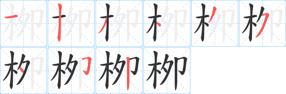 栁字笔顺的正确写法图