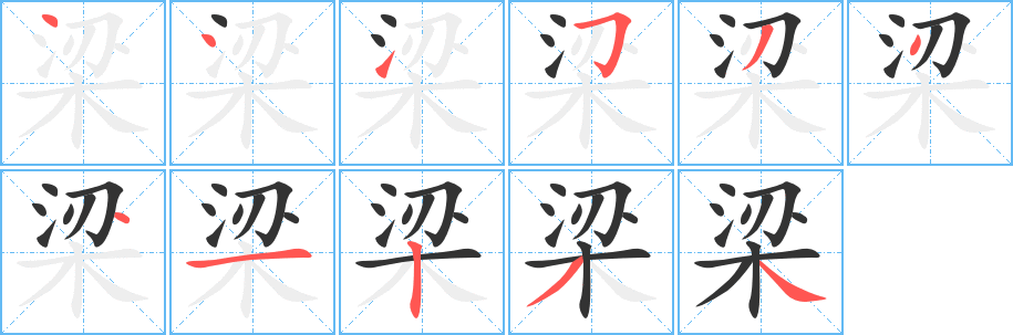 梁字笔顺的正确写法图