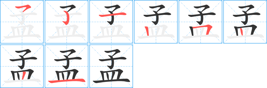 孟字笔顺的正确写法图
