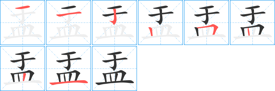 盂字笔顺的正确写法图